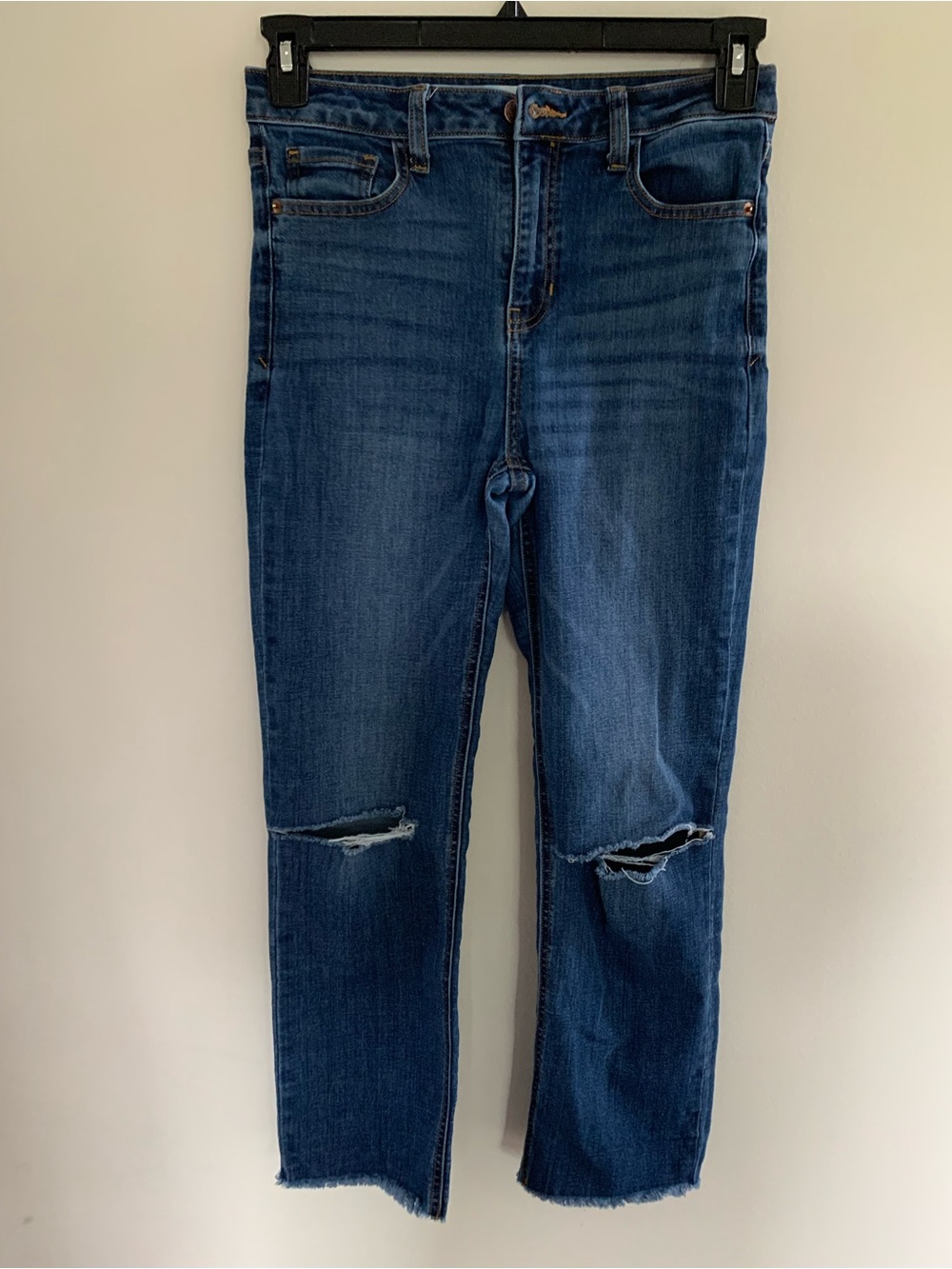 Harper Dark Blue Ripped Straight-Leg Women’s Crop Jeans